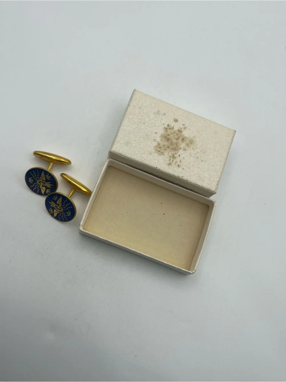 Sporrong Co Blue Enamel Swedish Emblem Cuff Links Cufflinks Crown gold tone